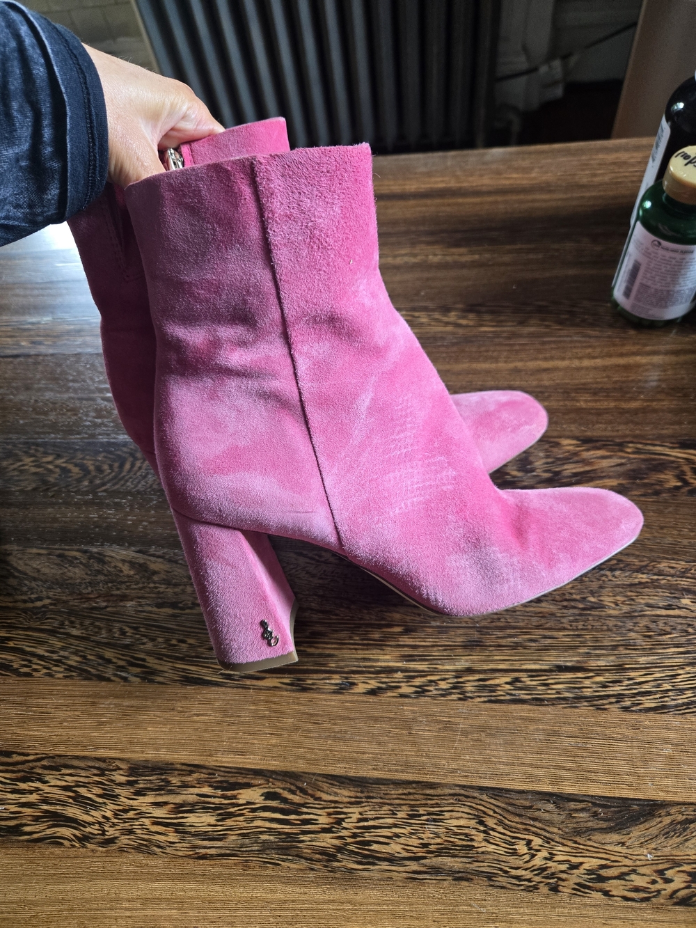 Sam Edelman Pink Suede Block Heel Booties